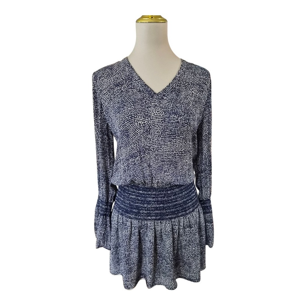 Derek Lam 10 Crosby Blue Printed Long Sleeve V Neck Blouson Silk Dress 4